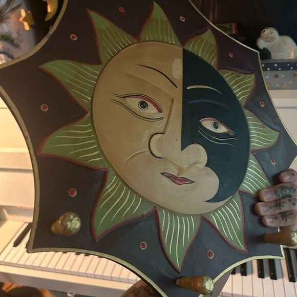 Celestial Sun Wall Art Folk Art in Black and Gold 3 Hangers 90s Whimsygoth 16.5" - Picture 8 of 12